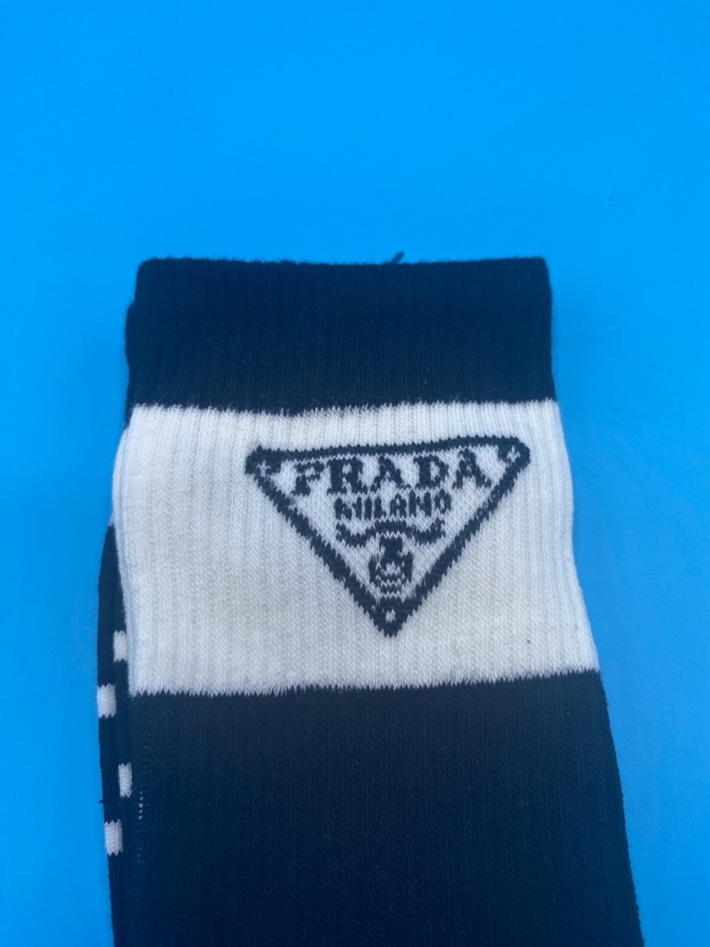 Prada Black and White Logo Crew Socks - Picture 2 of 3